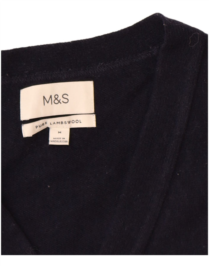Maglione cardigan da uomo Marks & Spencer medio blu navy in lana d'agnello