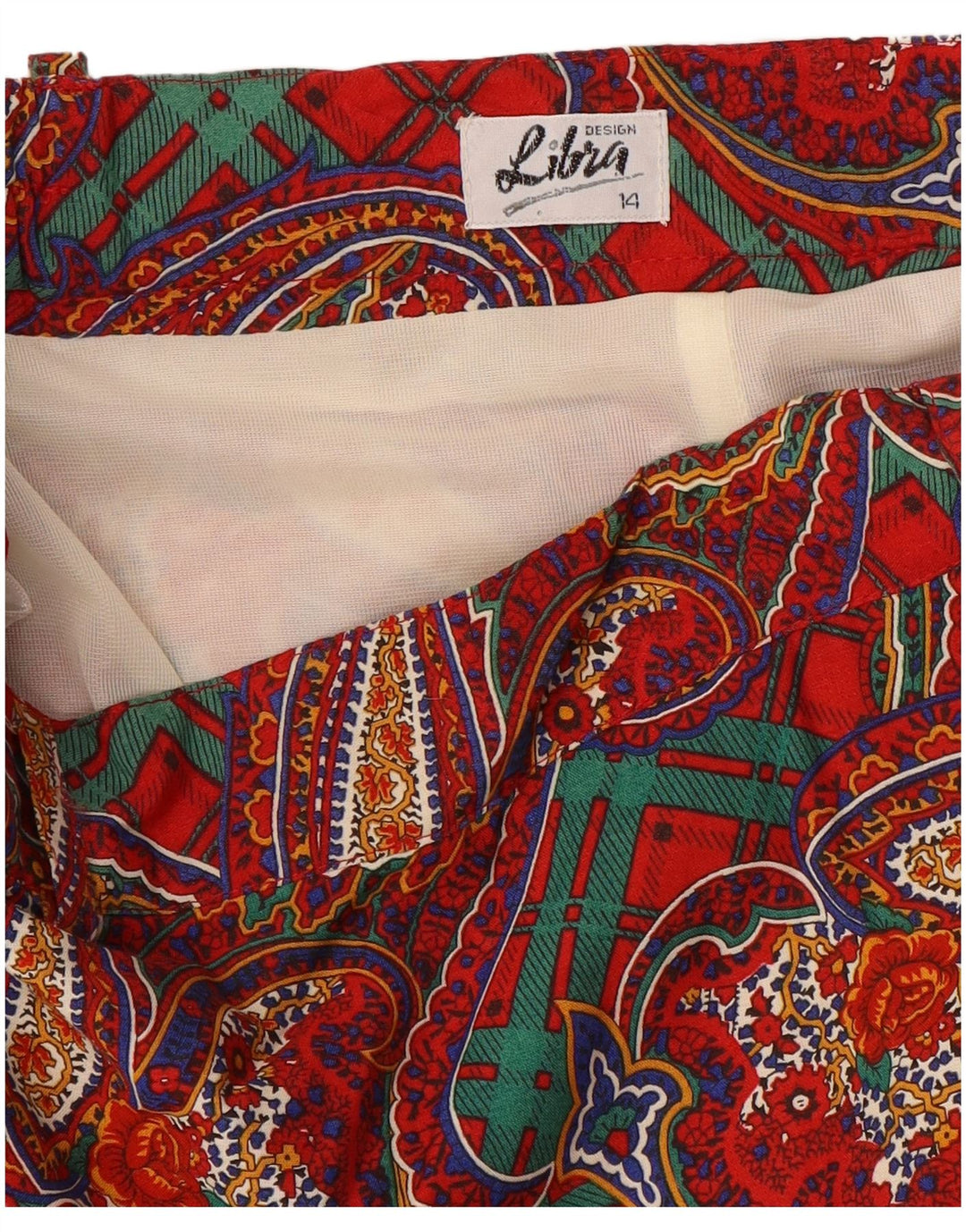 Gonna a trapezio a vita alta da donna LIBRA UK 14 Large W32 Red Paisley
