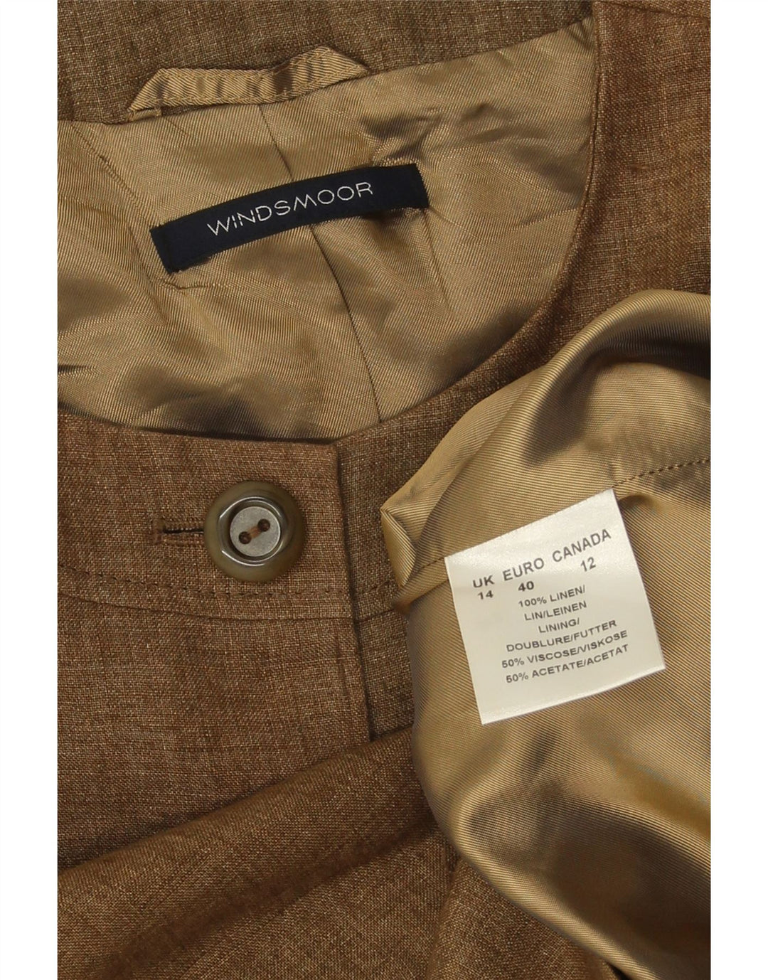 Giacca blazer a 4 bottoni da donna Windsmoor UK 14 grande lino beige