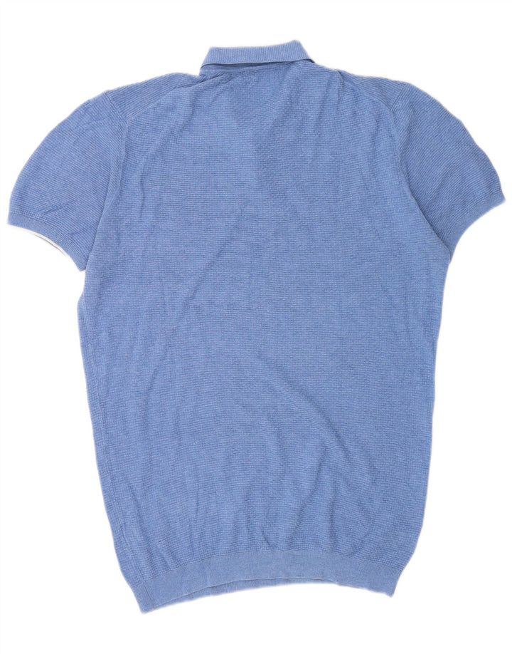 Massimo Dutti Maglione da uomo a maniche corte con collo a polo grande blu