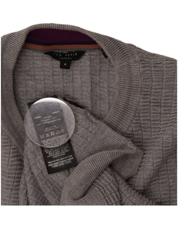 Maglione maglione girocollo da uomo Ted Baker taglia 4 grande cotone grigio