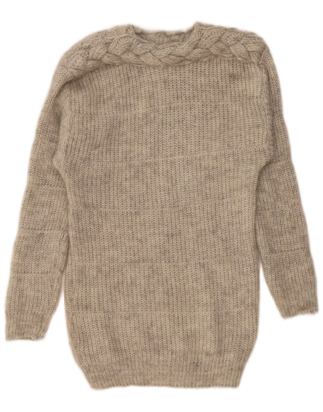 Maglione maglione girocollo lungo da donna vintage UK 14 Grigio medio