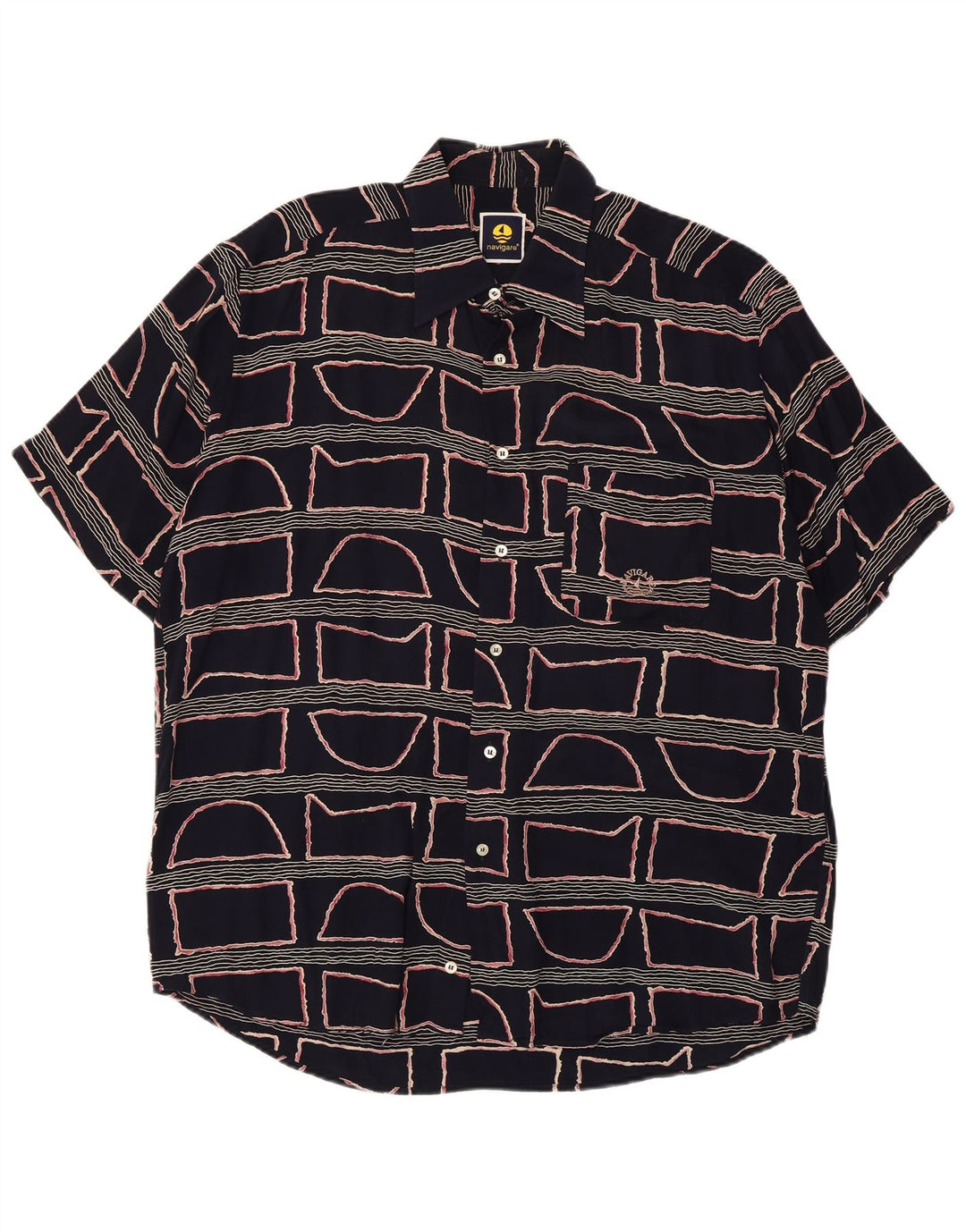 Camicia da uomo a maniche corte Navigare Large in viscosa geometrica blu navy