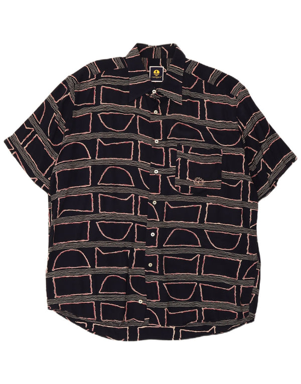 Camicia da uomo a maniche corte Navigare Large in viscosa geometrica blu navy