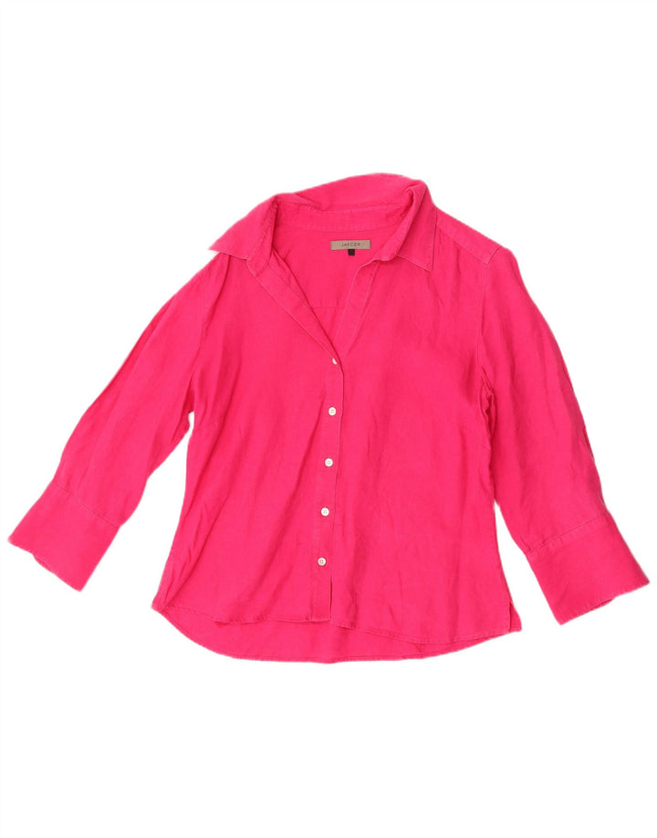 Camicia JAEGER da donna con maniche a 3/4 UK 14 Lino rosa medio