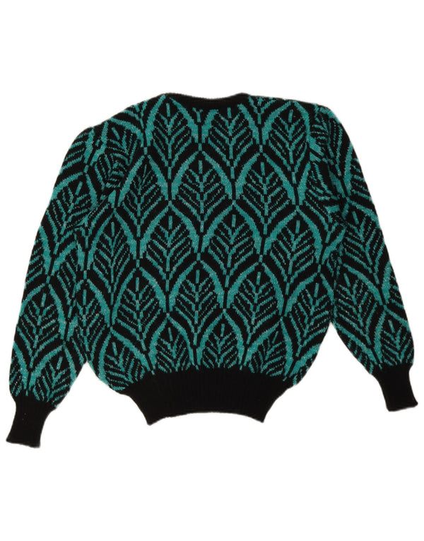 Maglione maglione girocollo vestibilità ampia da donna vintage UK 10 piccolo verde