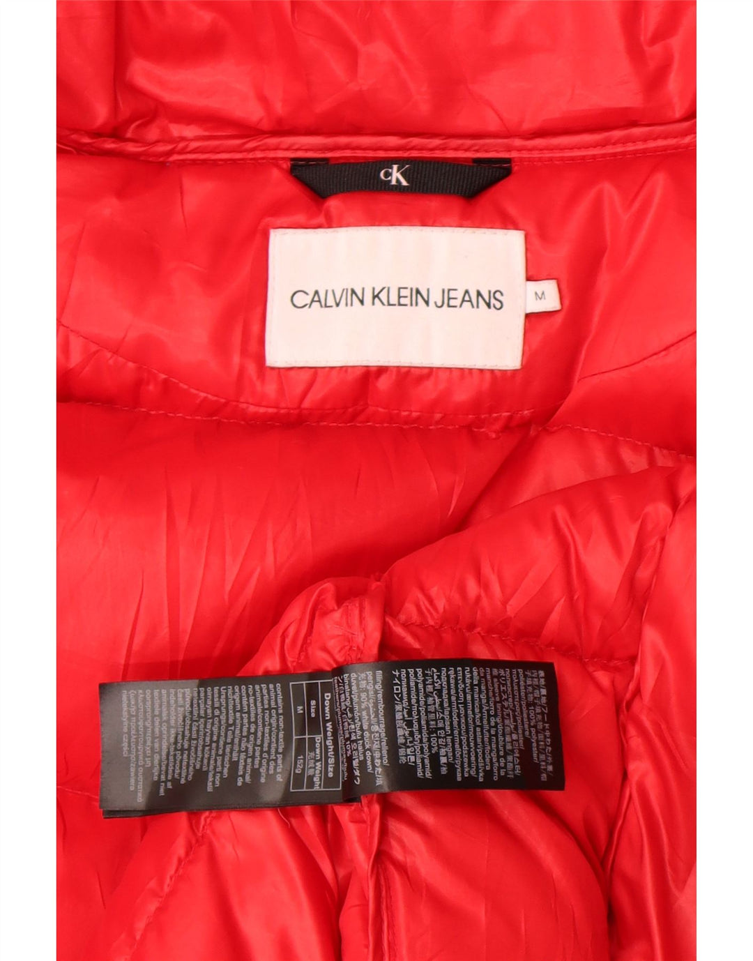 Giacca imbottita con cappuccio da donna Calvin Klein Jeans UK 14 poliestere rosso medio