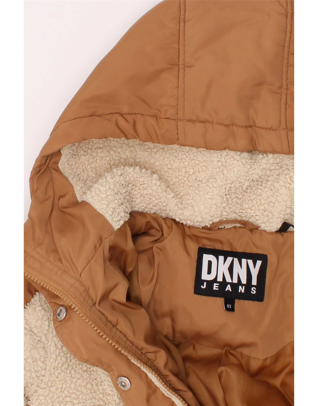 Giacca imbottita con cappuccio Dkny per ragazze 5-6 anni in poliestere color block marrone