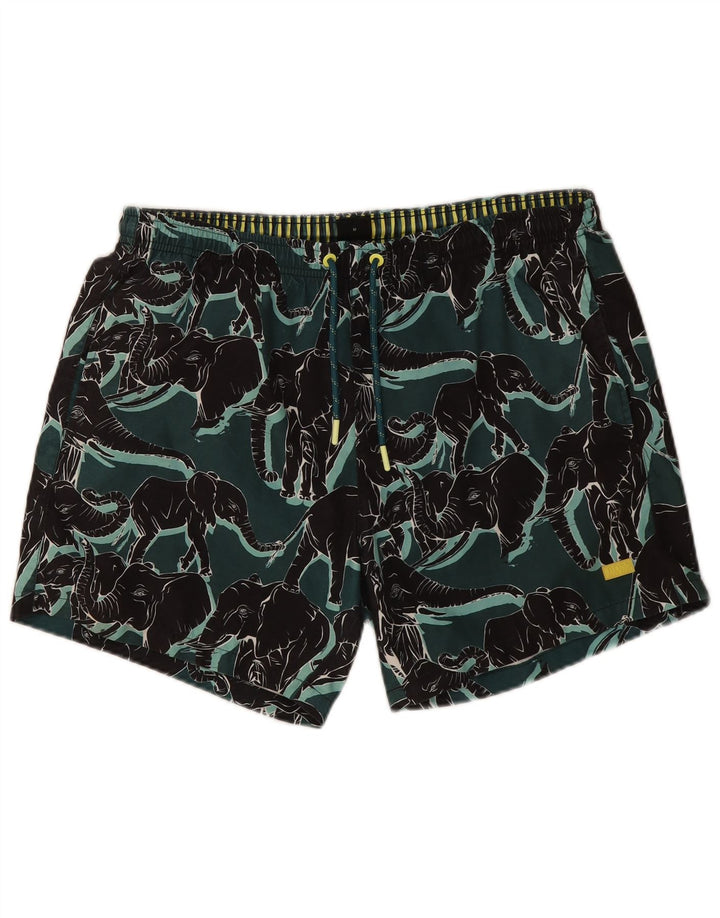 Pantaloncini da bagno da uomo Hugo Boss verde medio con stampa animalier