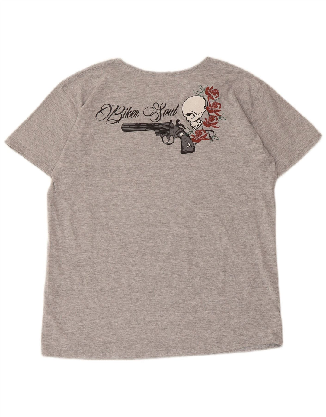 T-shirt grafica da donna vintage Top UK 14 Poliestere screziato grigio medio