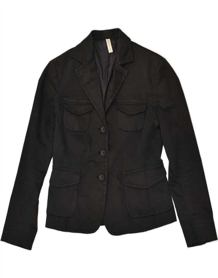 TRUSSARDI Womens 3 Button Blazer Jacket IT 42 Medium Black Cotton | Vintage Trussardi | Thrift | Second-Hand Trussardi | Used Clothing | Messina Hembry 