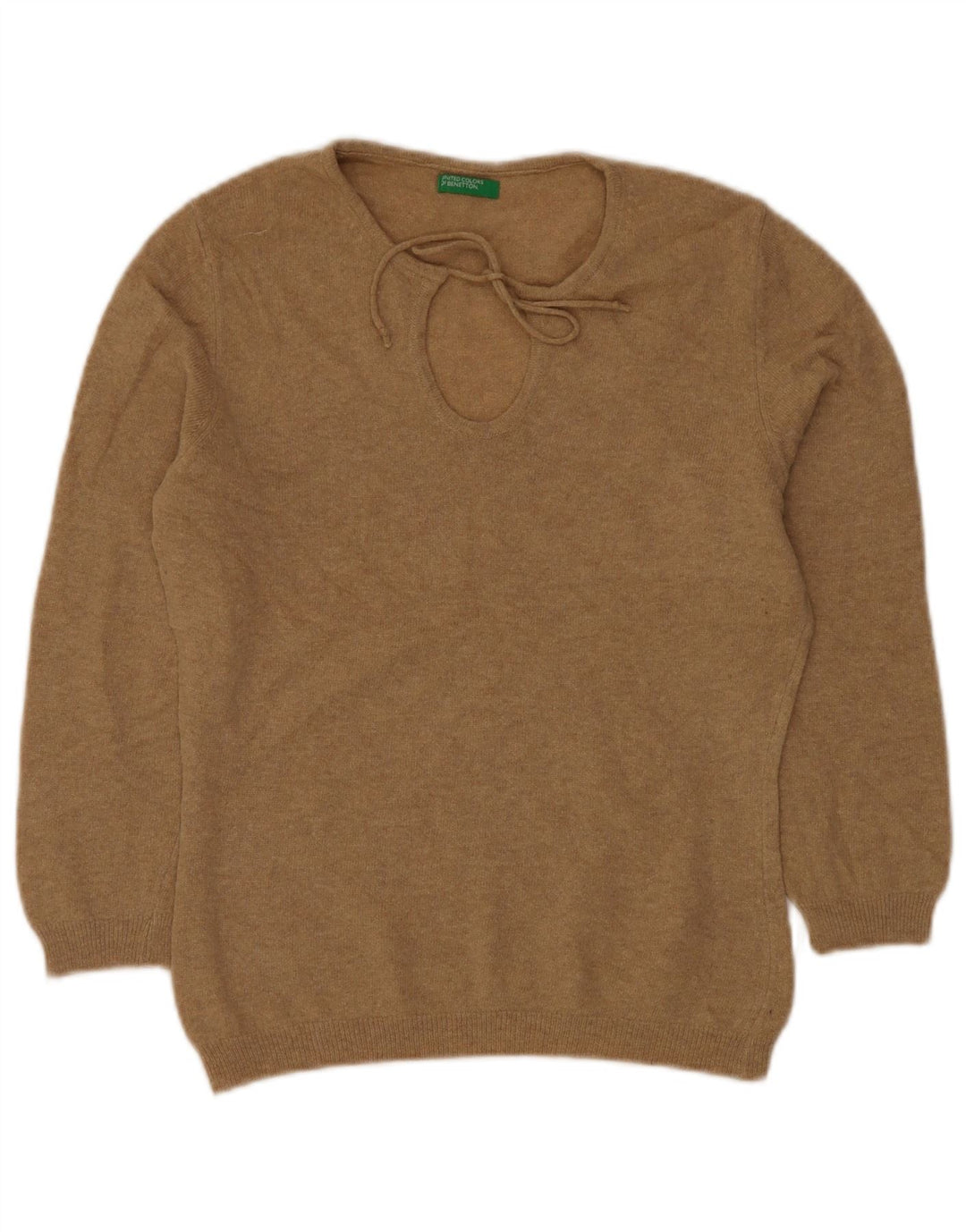 BENETTON Maglione da donna con scollo a barchetta UK 12 Lana nuova beige medio