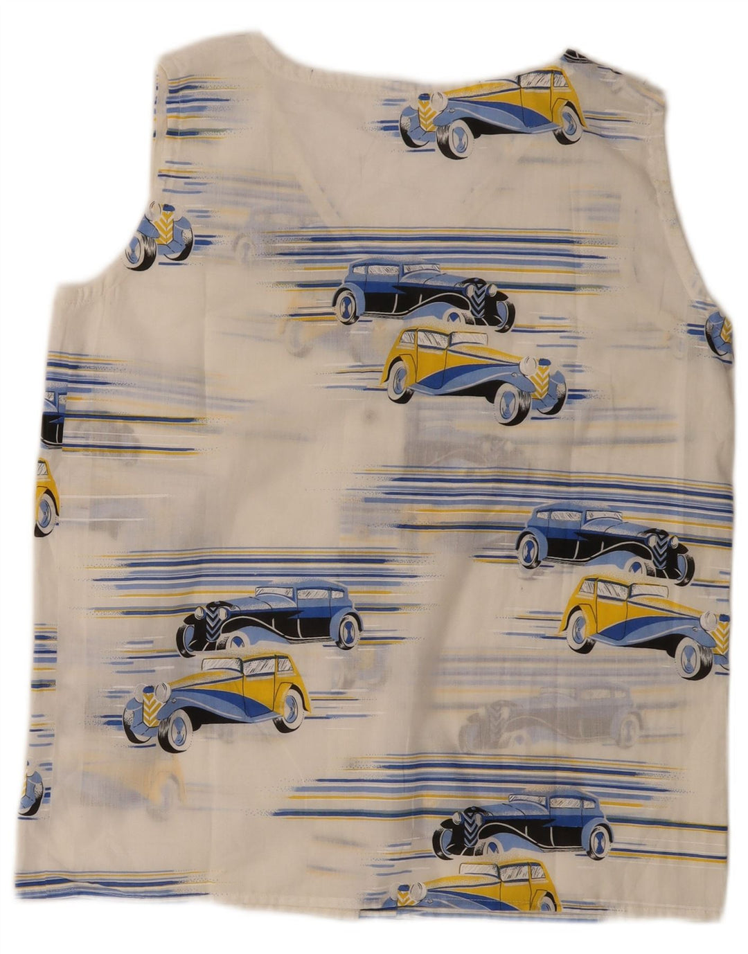 Camicetta senza maniche da donna vintage con motivo astratto UK 14 grande bianca