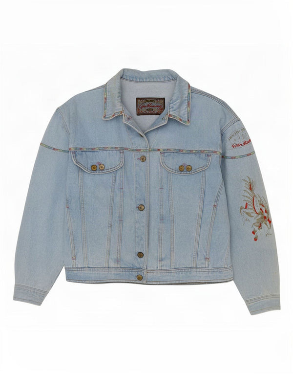 Giacca di jeans vintage da donna UK 14 cotone blu medio