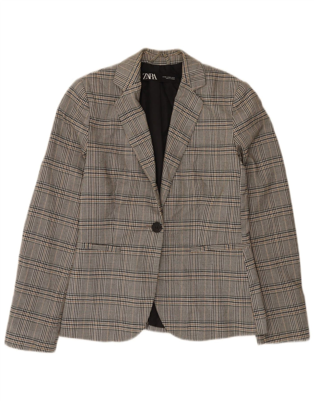 Giacca blazer a 1 bottone da donna Zara EU 34 2XS poliestere a quadri grigio