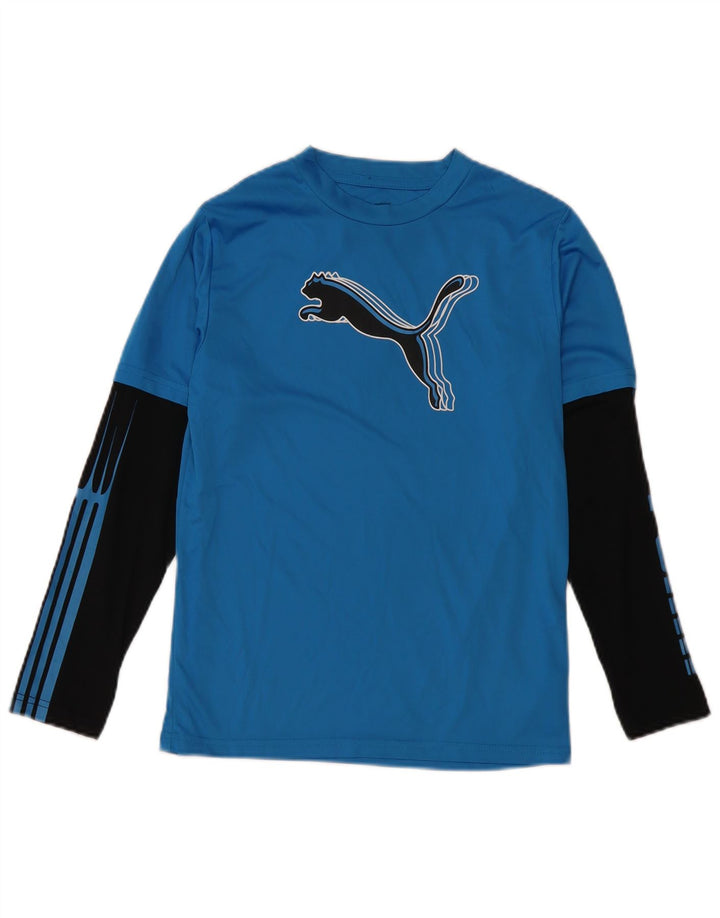 Maglia grafica da bambino Puma a maniche lunghe 11-12 anni in poliestere color block blu