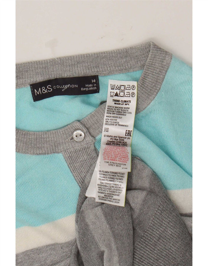 Maglione cardigan corto da donna Marks & Spencer UK 14 grandi righe grigie