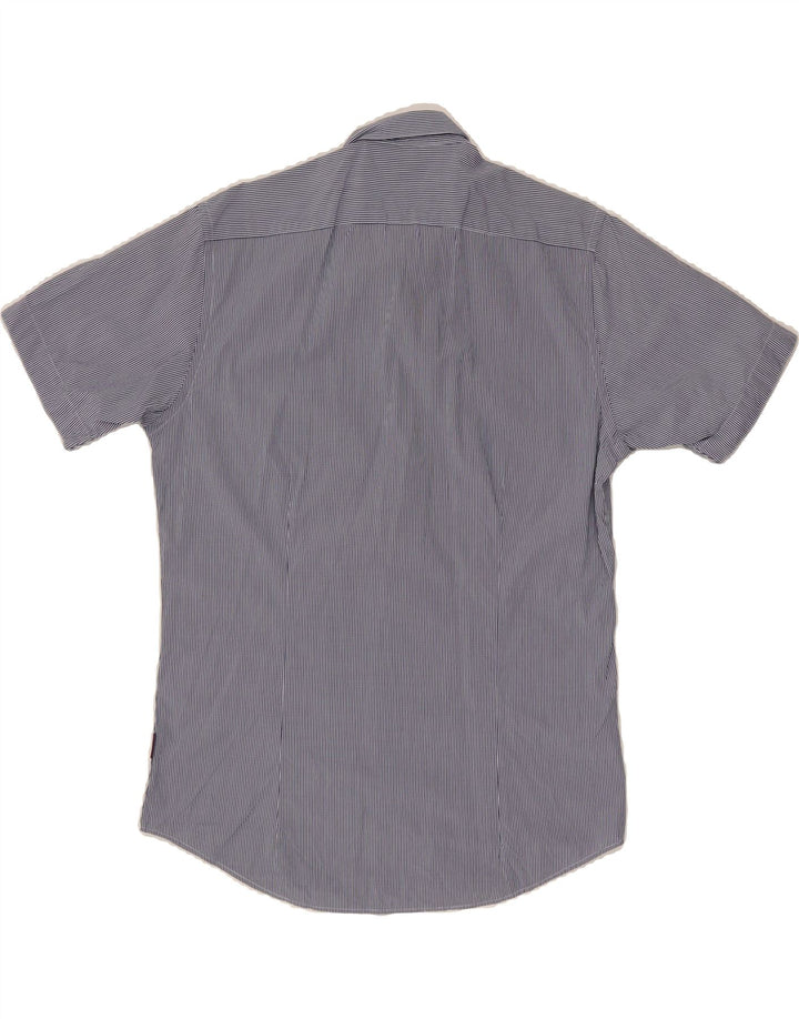 TED BAKER Mens Short Sleeve Shirt Size 4 Large Navy Blue Pinstripe Cotton Vintage Ted Baker and Second-Hand Ted Baker from Messina Hembry 