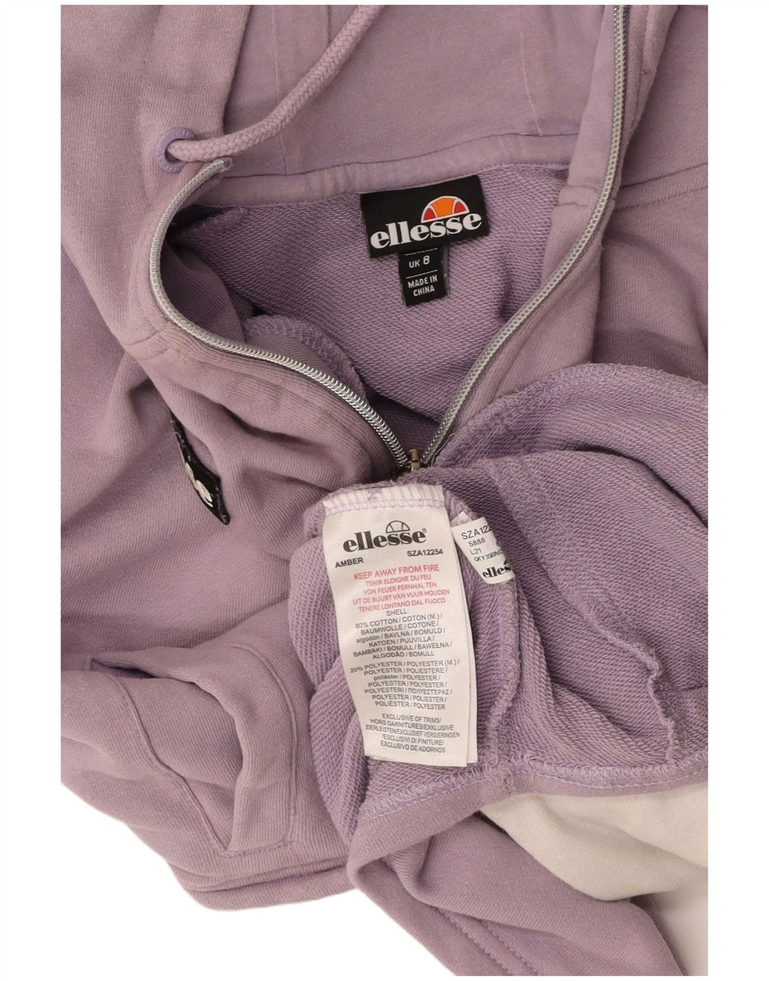 ELLESSE Maglione da donna con cappuccio e collo corto con zip UK 8 Small Purple Colourblock
