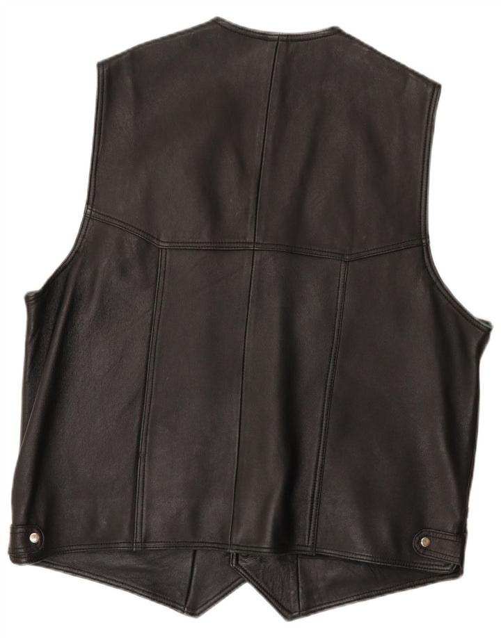 Gilet in pelle vintage da uomo IT 56 3XL Nero