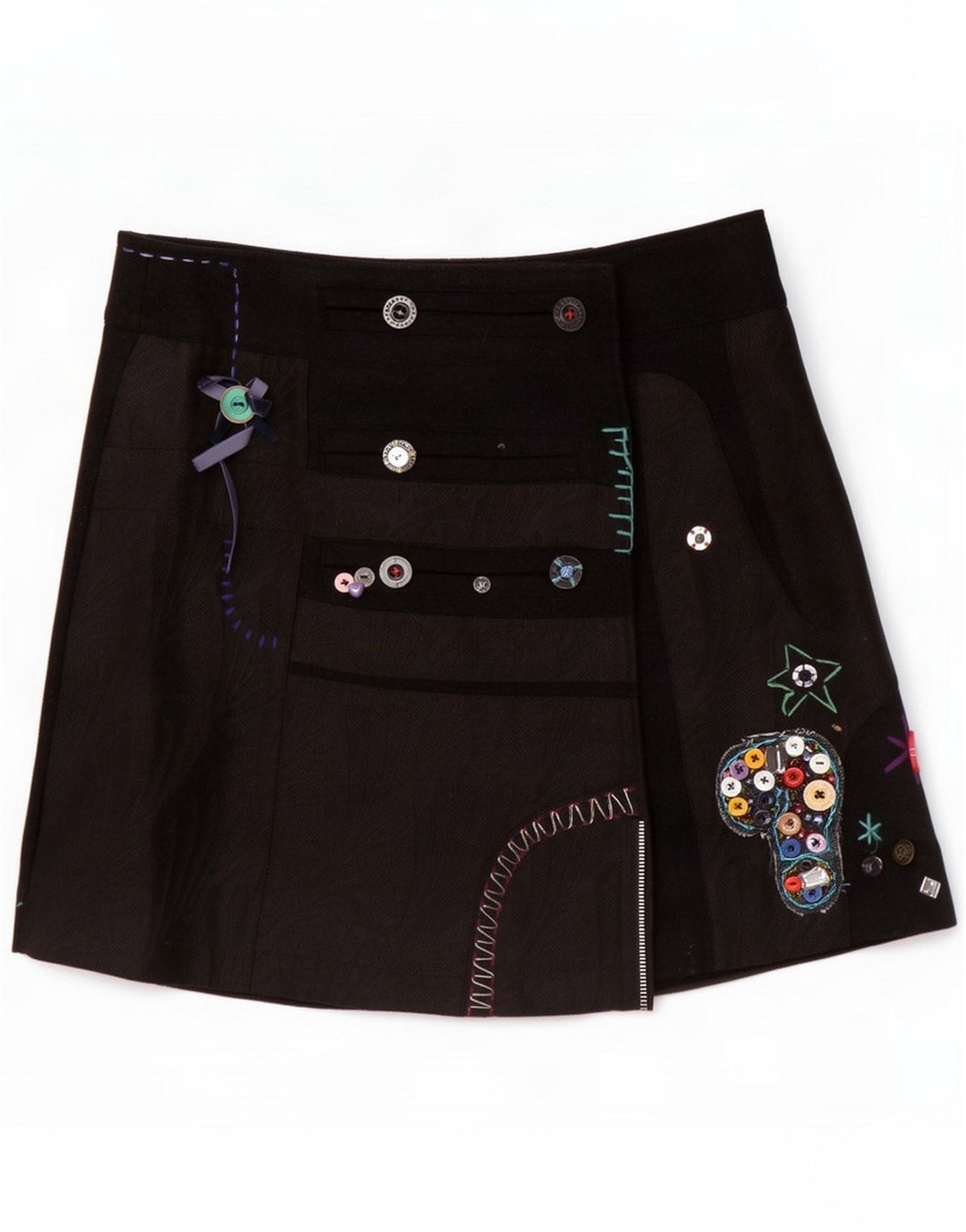 Desigual Gonna mini avvolgente grafica da donna EU 40 Media W32 Viscosa nera