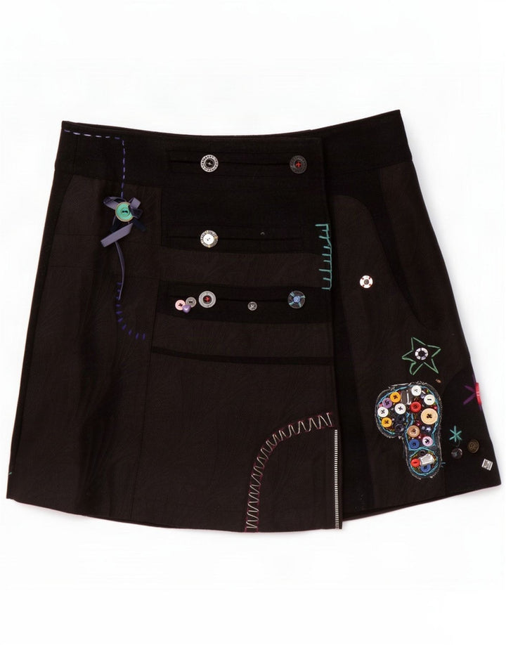 Desigual Gonna mini avvolgente grafica da donna EU 40 Media W32 Viscosa nera