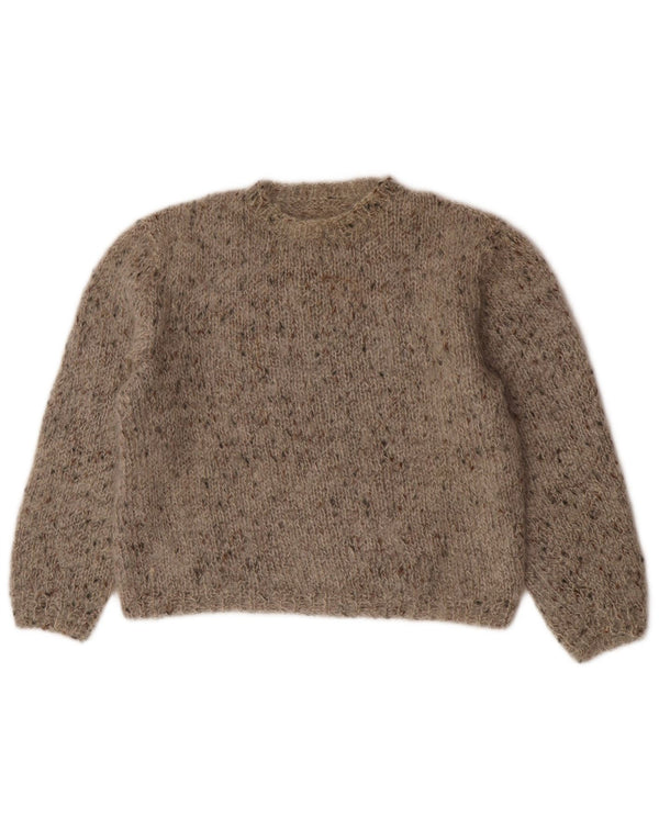 Maglione maglione girocollo da donna vintage UK 14 grigio medio chiazzato