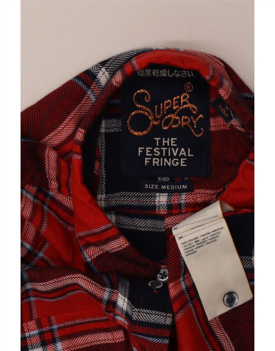Camicia in flanella da donna Superdry UK 14 viscosa a quadri rossi medi