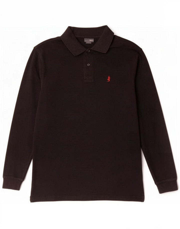 Polo da uomo a maniche lunghe Marlboro Classics in cotone nero medio