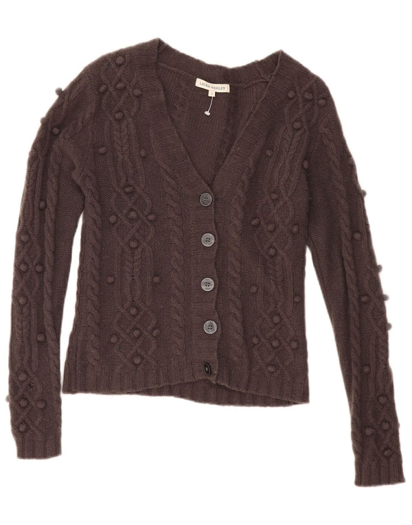LAURA ASHLEY Womens Crop Cardigan Sweater UK 10 Small Brown Lambswool