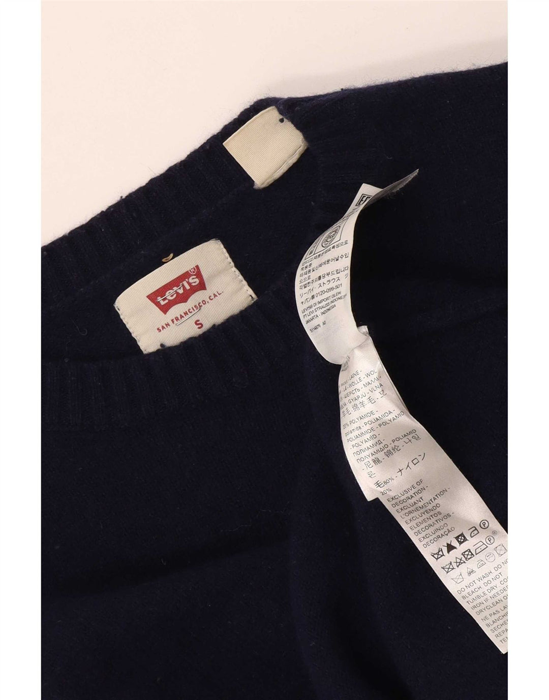 Maglione maglione con scollo a barca da donna Levi's UK 10 piccolo in lana blu navy