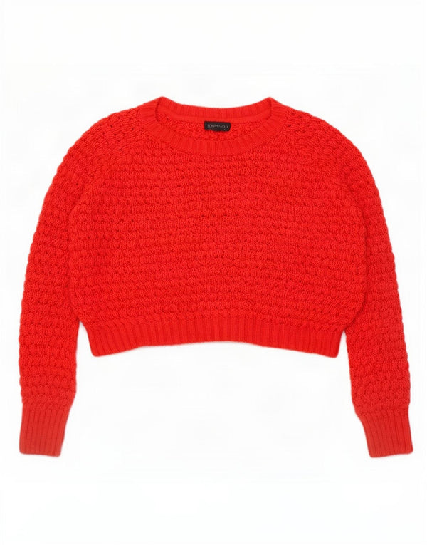 Topshop Maglione da donna corto con scollo a barca oversize UK 10 piccolo rosso