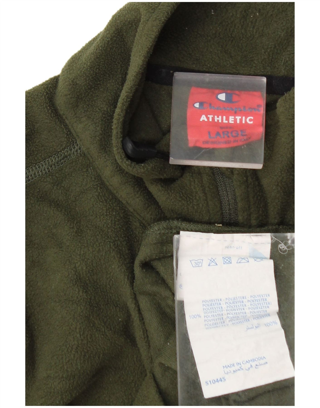 Maglione in pile da uomo con zip e collo Champion, grande, in poliestere kaki