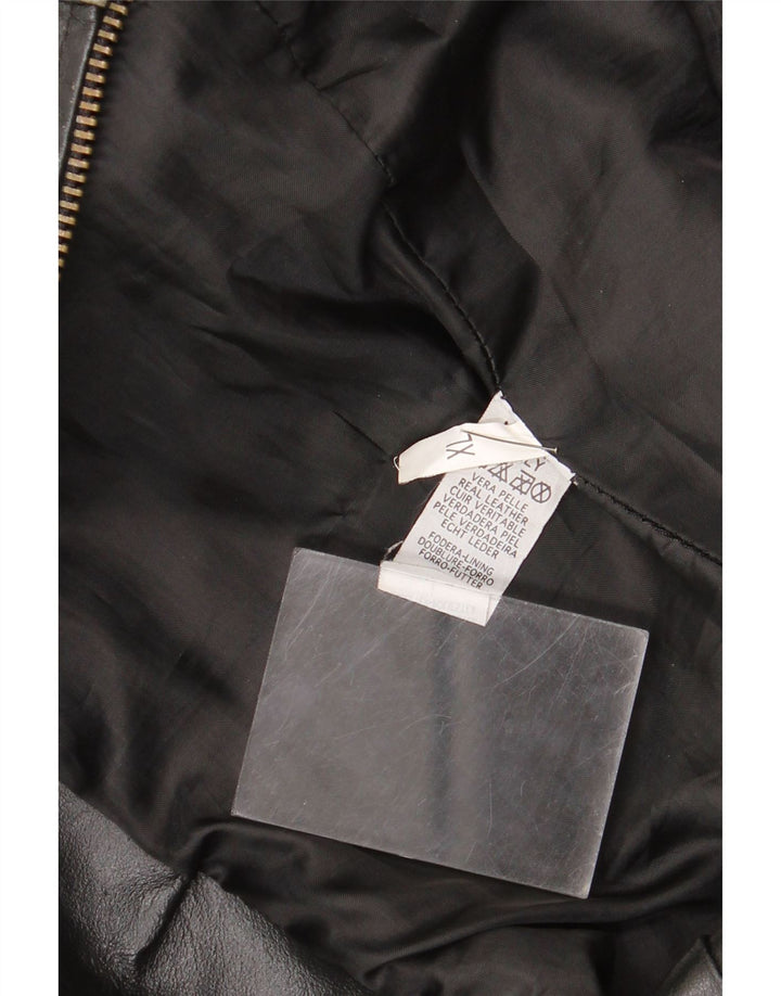 Giacca in pelle vintage da donna UK 18 XL in pelle nera