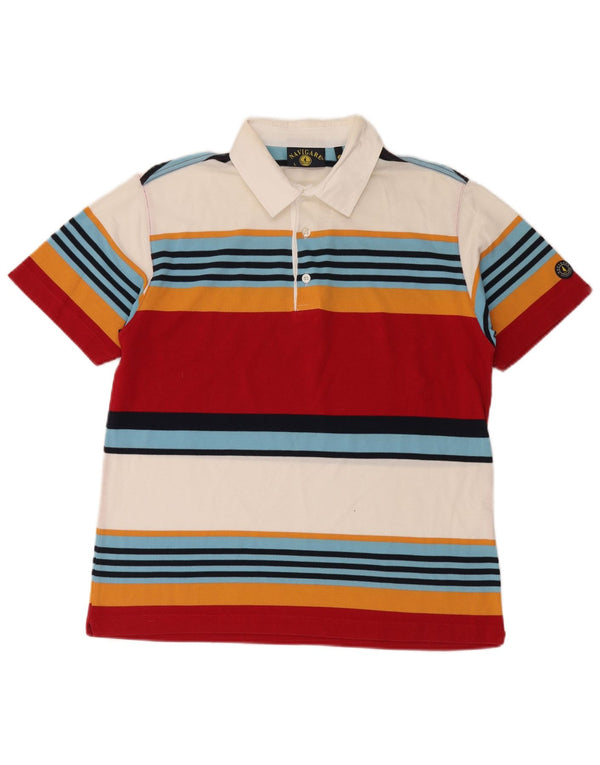 NAVIGARE Mens Polo Shirt Large Multicoloured Striped Cotton