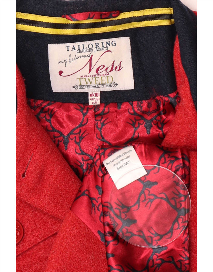 Ness Giacca blazer militare a 4 bottoni da donna UK 10 Small Red Wool