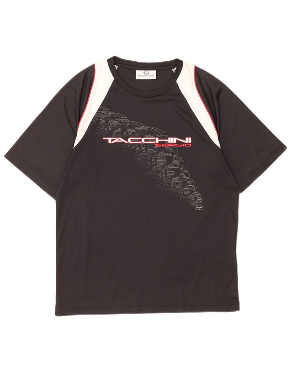 T-shirt grafica da uomo Sergio Tacchini Top in poliestere color block medio nero