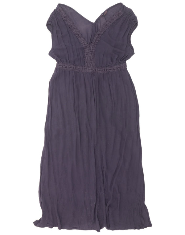 Abito lungo da donna Marks & Spencer UK 18 XL viscosa floreale blu navy