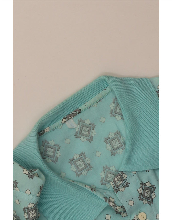 Camicia vintage da uomo a maniche corte grande turchese geometrica