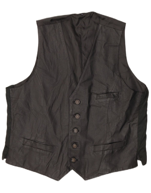 Gilet in pelle da uomo vintage medio nero