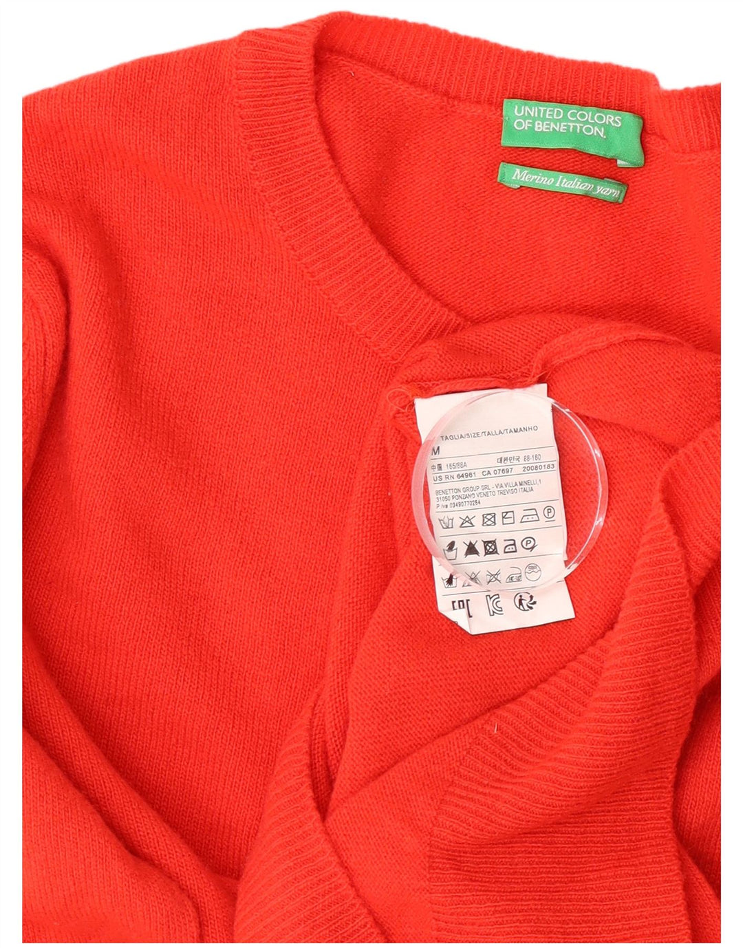 Maglione maglione girocollo da donna Benetton UK 12 Lana vergine rossa media