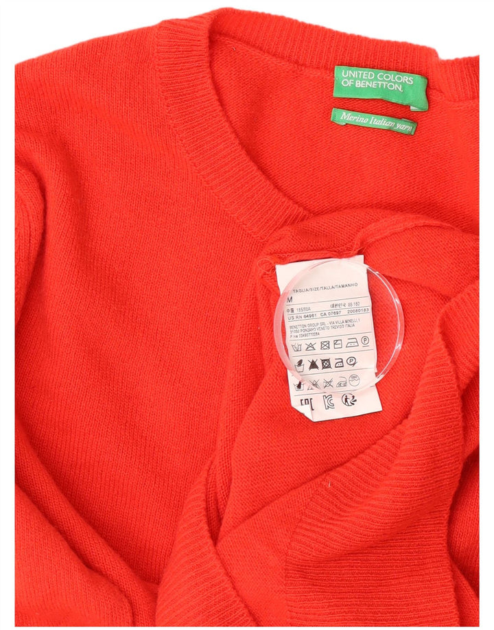 Maglione maglione girocollo da donna Benetton UK 12 Lana vergine rossa media