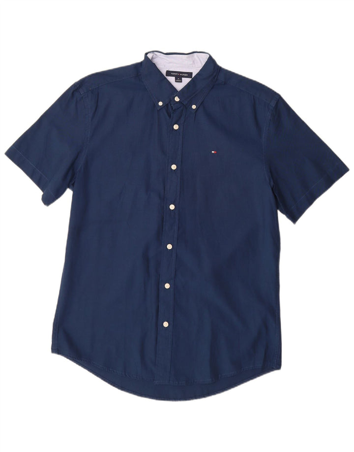 Camicia a maniche corte da uomo Tommy Hilfiger in cotone blu navy medio