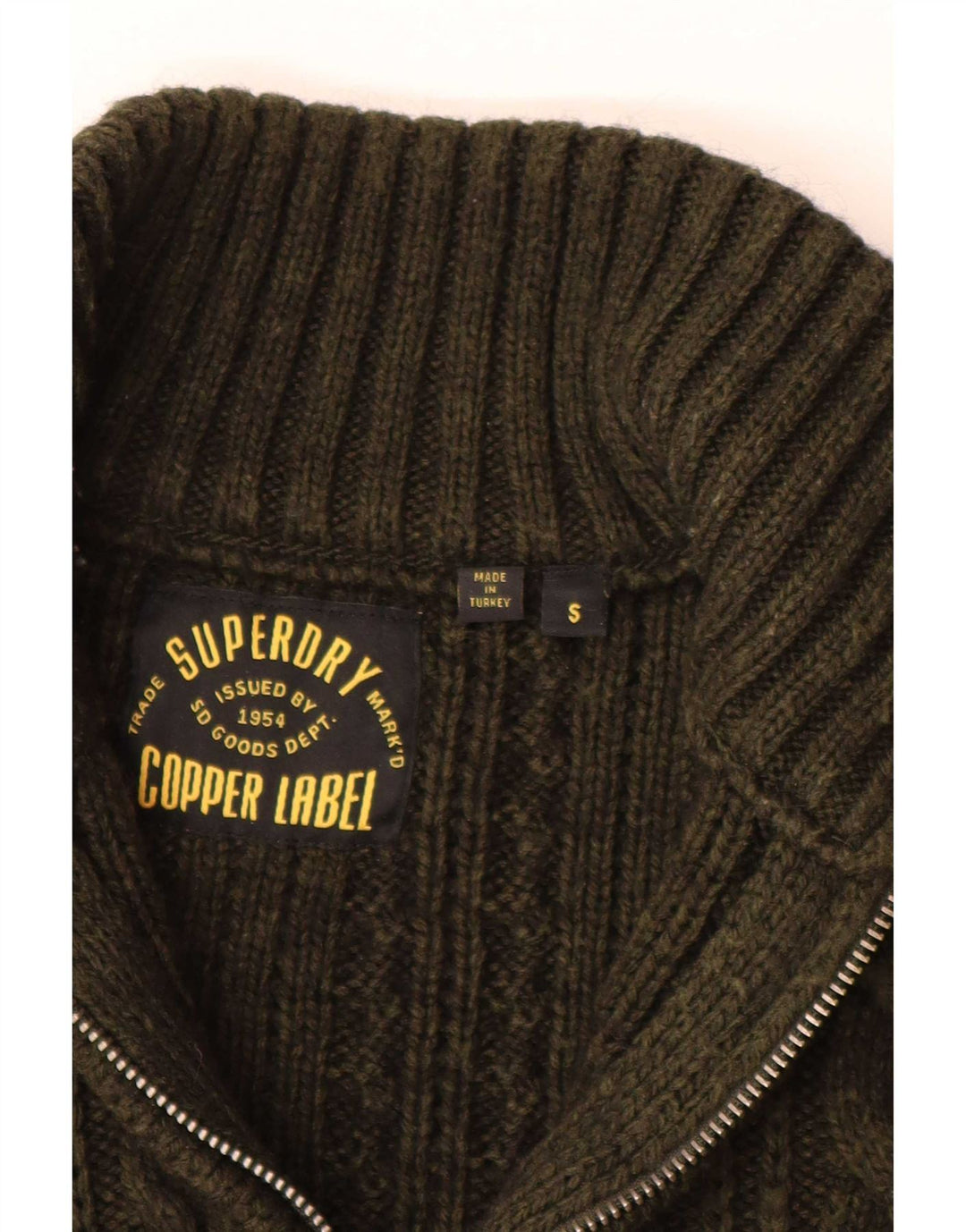 Maglione da uomo con zip e collo Superdry in lana kaki piccola