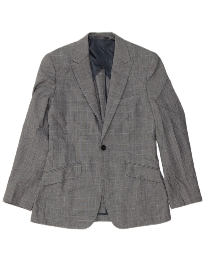 Giacca blazer da uomo a 1 bottone Reiss UK 36 piccolo quadretto grigio
