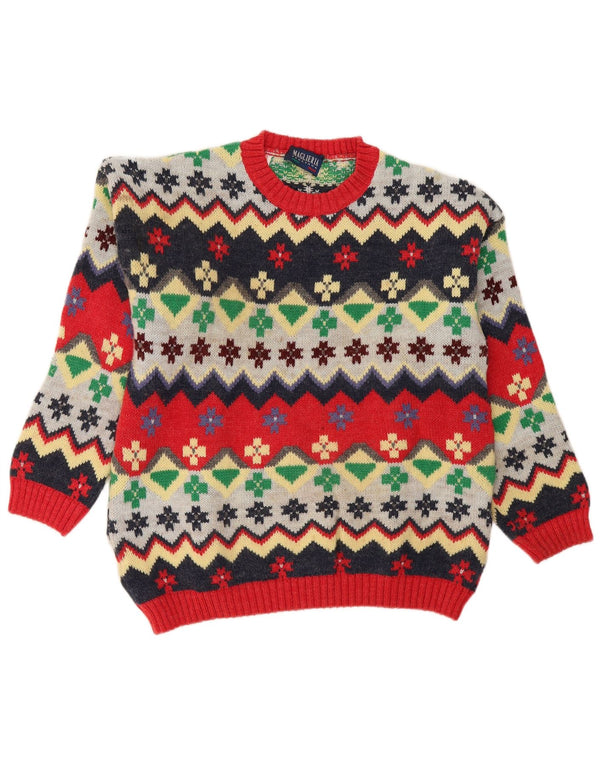 Maglione maglione girocollo da uomo vintage medio multicolore Fair Isle