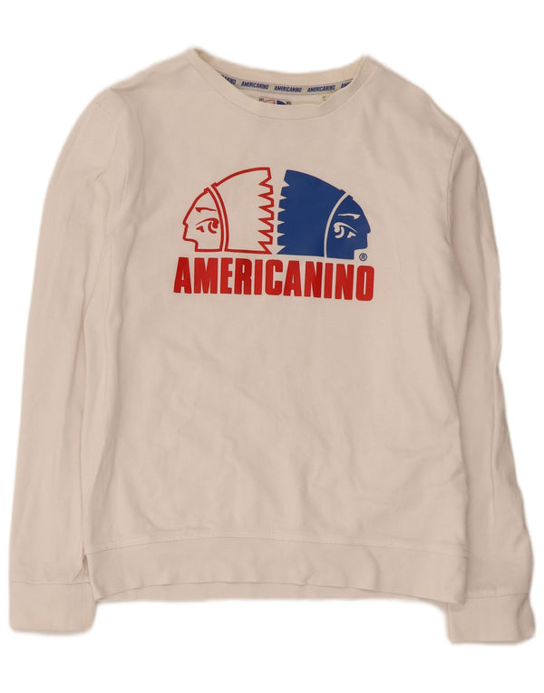 Americanino Felpa con grafica da donna Maglione UK 12 Cotone bianco medio