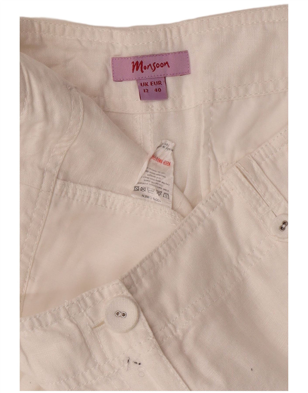 MONSOON Pantaloni chino bootcut da donna UK 12 Medium W32 L31 Lino bianco