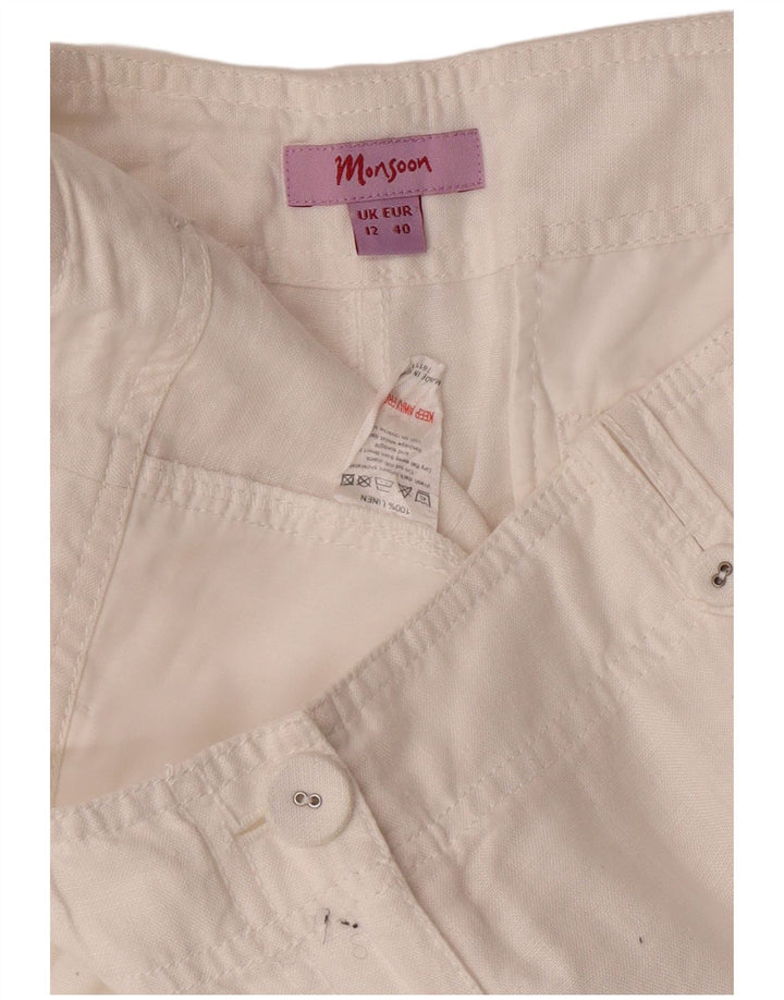 MONSOON Pantaloni chino bootcut da donna UK 12 Medium W32 L31 Lino bianco