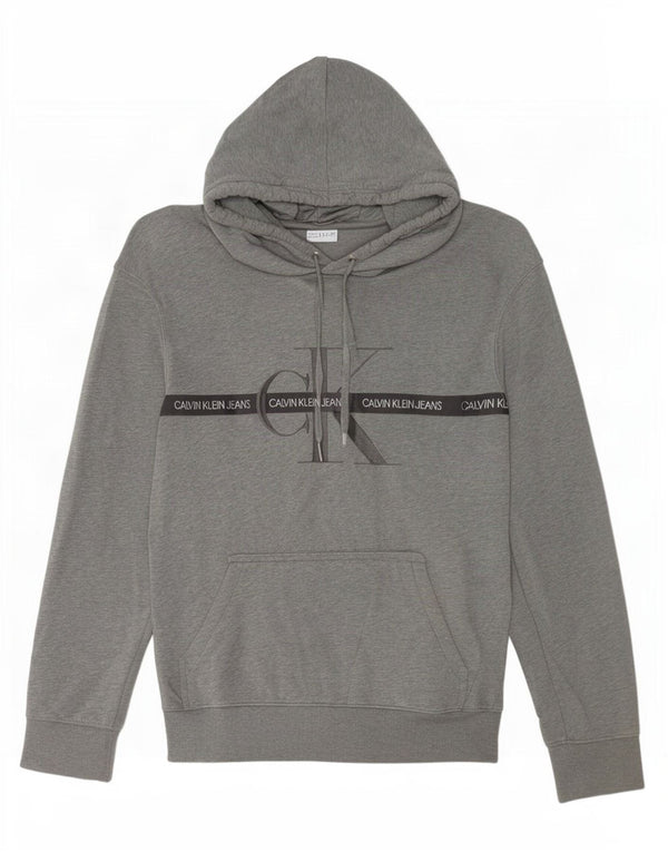 Maglione con cappuccio grafico da uomo Calvin Klein piccolo in cotone chiazzato grigio
